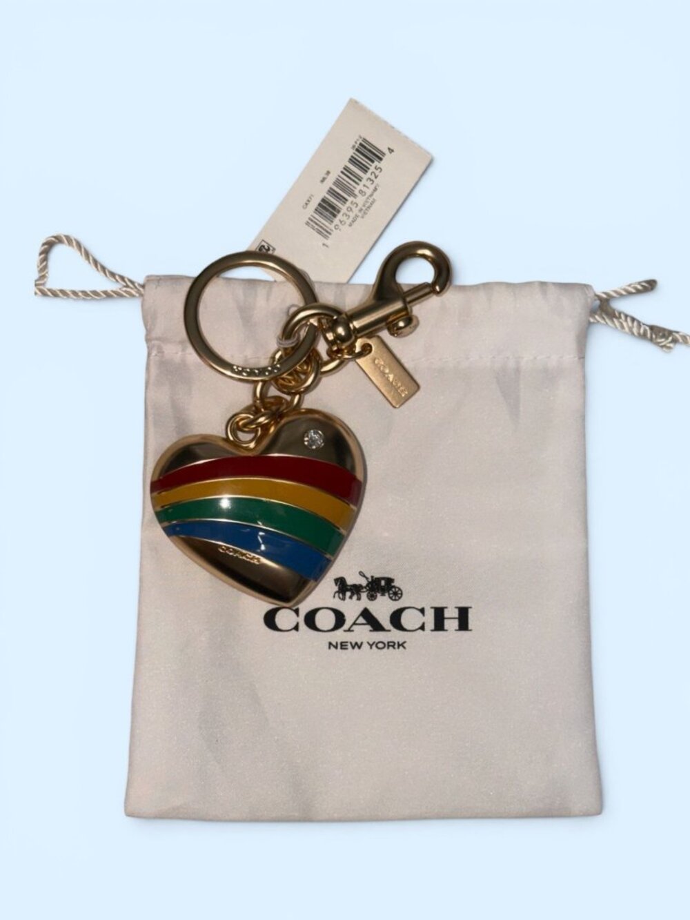 Coach Crossbody Pouch F73066 Rainbow LOGO Signature Canvas Heart Bag Charm PRIDE - Picture 5 of 12